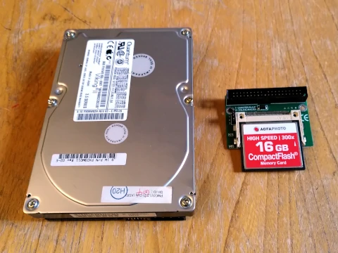 Photo of SCSI hard drive and IDE CF drive